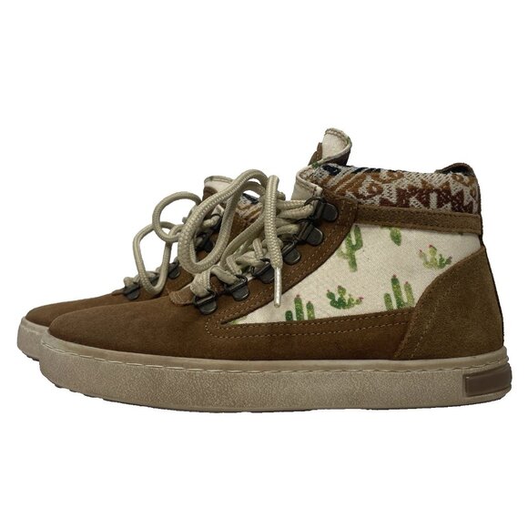 Inkkas Prickly Camping Boot Shoes Size 5 Cactus Print Tan Suede Southwestern - Picture 1 of 8